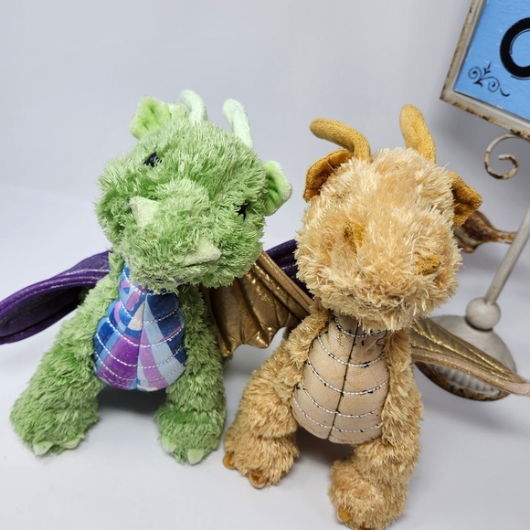 Set of 2 Princess Soft Toys Dragon Plush Stuffed Animal Toy Green Gold‎ Purple - Picture 1 of 13